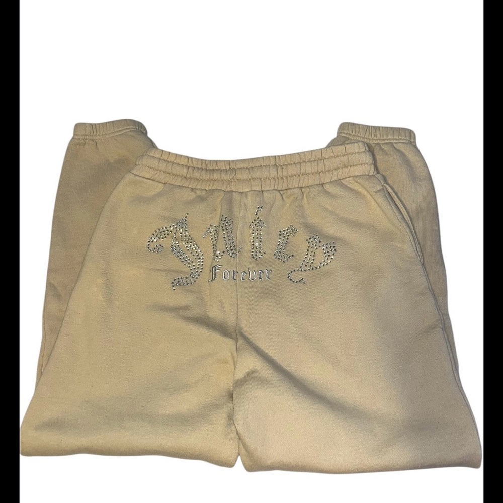 Juicy Couture Beige Kids Sweatpants with Rhinestone 'Juicy Forever' Script